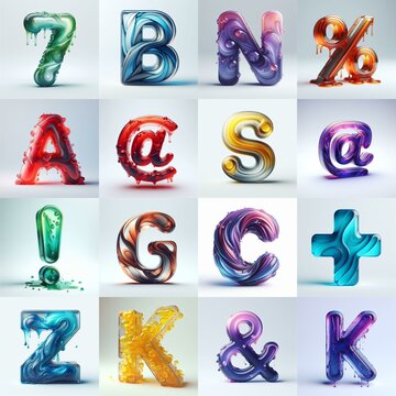 glass 3D Lettering Typeface. AI generated illustration