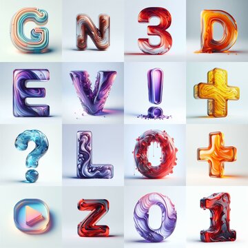 glass 3D Lettering Typeface. AI generated illustration
