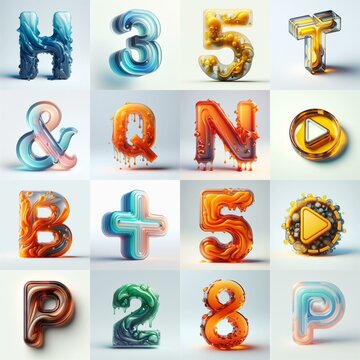 glass 3D Lettering Typeface. AI generated illustration