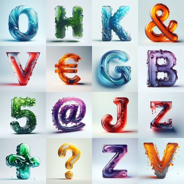 glass 3D Lettering Typeface. AI generated illustration
