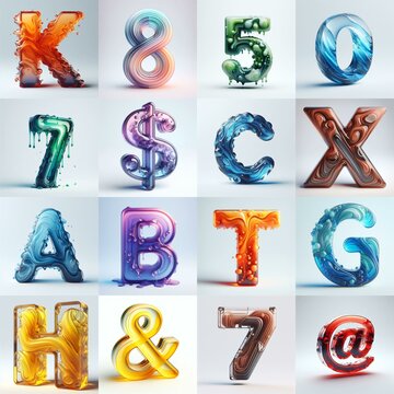 glass 3D Lettering Typeface. AI generated illustration