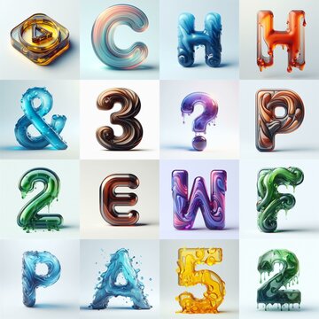 glass 3D Lettering Typeface. AI generated illustration