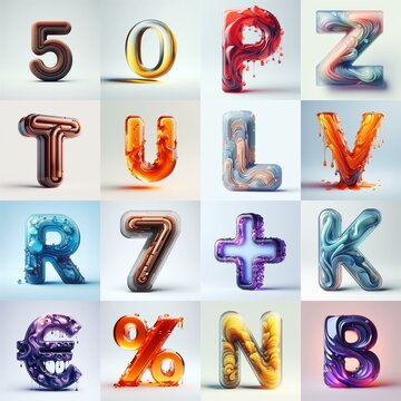 glass 3D Lettering Typeface. AI generated illustration