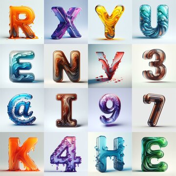 glass 3D Lettering Typeface. AI generated illustration