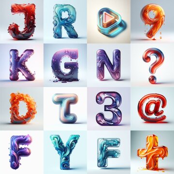 glass 3D Lettering Typeface. AI generated illustration