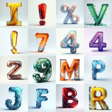 glass 3D Lettering Typeface. AI generated illustration