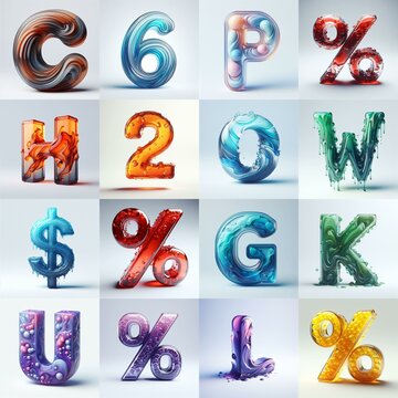 glass 3D Lettering Typeface. AI generated illustration