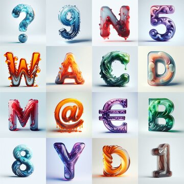 glass 3D Lettering Typeface. AI generated illustration