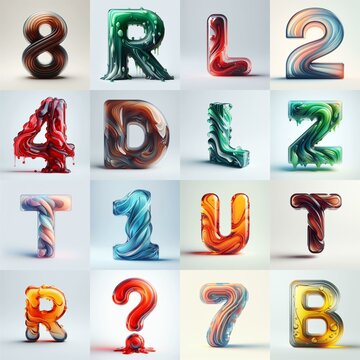 glass 3D Lettering Typeface. AI generated illustration