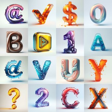 glass 3D Lettering Typeface. AI generated illustration