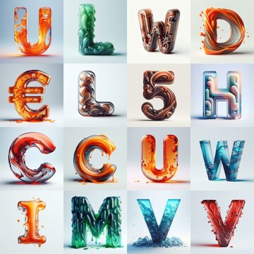 glass 3D Lettering Typeface. AI generated illustration