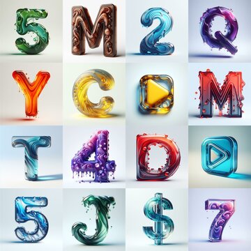 glass 3D Lettering Typeface. AI generated illustration