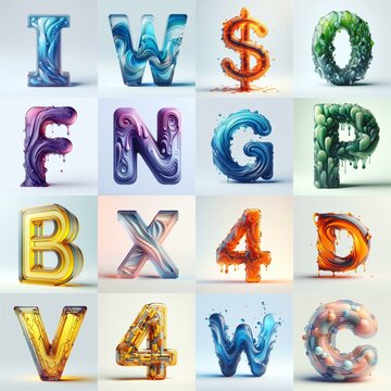 glass 3D Lettering Typeface. AI generated illustration