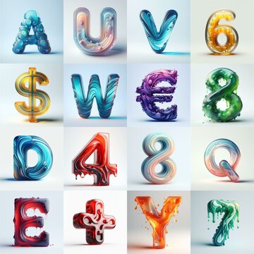 glass 3D Lettering Typeface. AI generated illustration