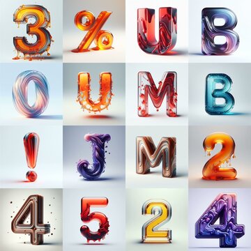 glass 3D Lettering Typeface. AI generated illustration