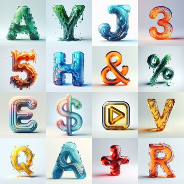 glass 3D Lettering Typeface. AI generated illustration