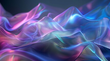 Wall Mural - An ethereal abstract design showcasing iridescent colors refracting through a 3D glass texture against a dark background, creating a mesmerizing effect.