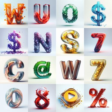 glass 3D Lettering Typeface. AI generated illustration