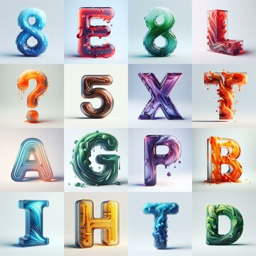 glass 3D Lettering Typeface. AI generated illustration