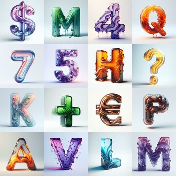 glass 3D Lettering Typeface. AI generated illustration