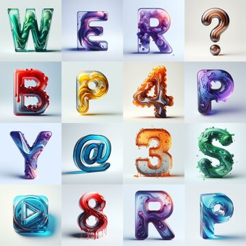 glass 3D Lettering Typeface. AI generated illustration
