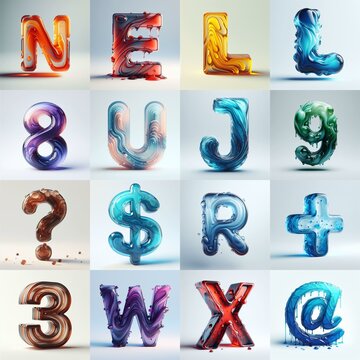 glass 3D Lettering Typeface. AI generated illustration