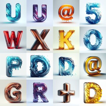 glass 3D Lettering Typeface. AI generated illustration
