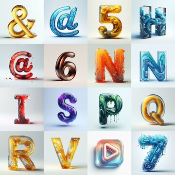 glass 3D Lettering Typeface. AI generated illustration