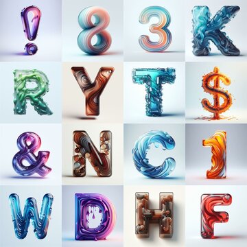 glass 3D Lettering Typeface. AI generated illustration