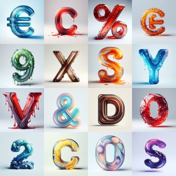 glass 3D Lettering Typeface. AI generated illustration
