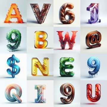 glass 3D Lettering Typeface. AI generated illustration