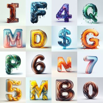 glass 3D Lettering Typeface. AI generated illustration
