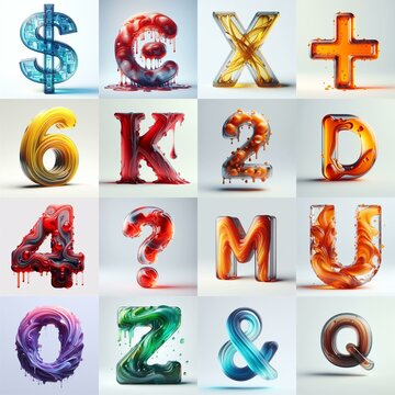 glass 3D Lettering Typeface. AI generated illustration