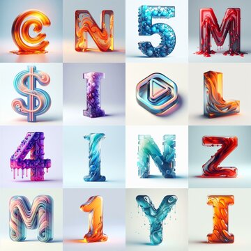 glass 3D Lettering Typeface. AI generated illustration