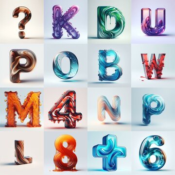glass 3D Lettering Typeface. AI generated illustration