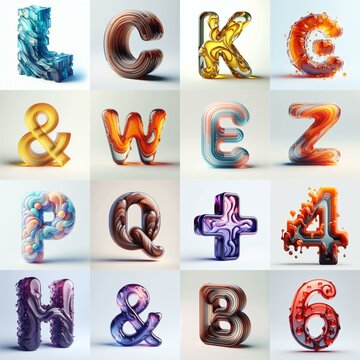 glass 3D Lettering Typeface. AI generated illustration