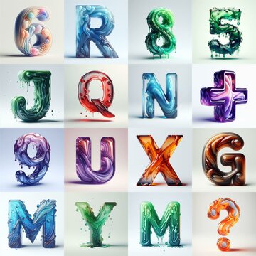 glass 3D Lettering Typeface. AI generated illustration