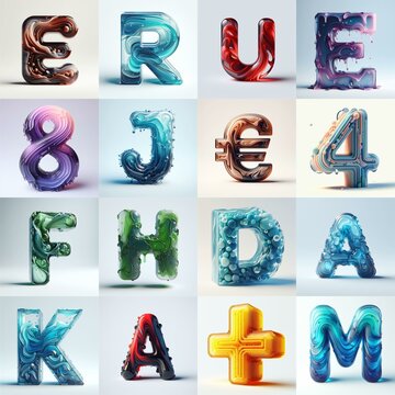 glass 3D Lettering Typeface. AI generated illustration