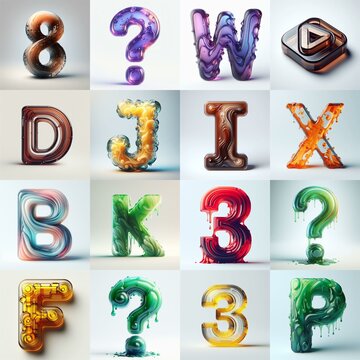 glass 3D Lettering Typeface. AI generated illustration