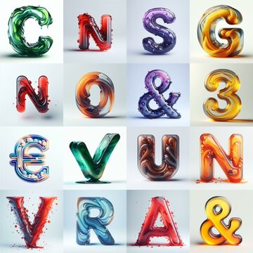 glass 3D Lettering Typeface. AI generated illustration