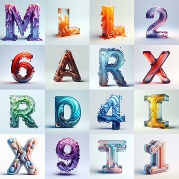 glass 3D Lettering Typeface. AI generated illustration