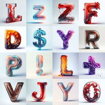 glass 3D Lettering Typeface. AI generated illustration