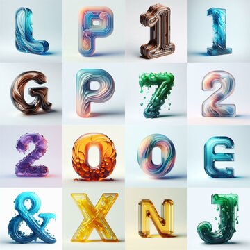 glass 3D Lettering Typeface. AI generated illustration