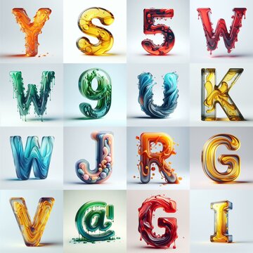 glass 3D Lettering Typeface. AI generated illustration