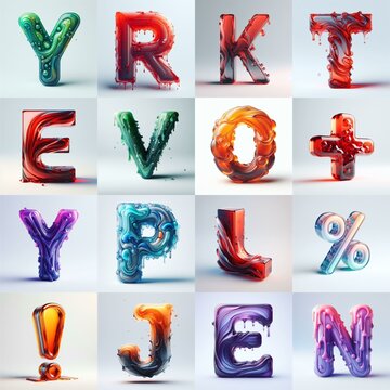 glass 3D Lettering Typeface. AI generated illustration