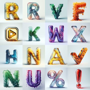 glass 3D Lettering Typeface. AI generated illustration
