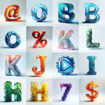 glass 3D Lettering Typeface. AI generated illustration