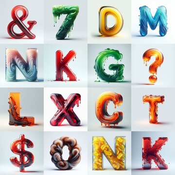 glass 3D Lettering Typeface. AI generated illustration
