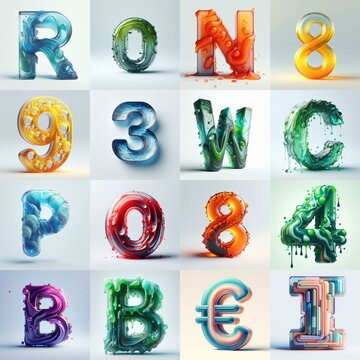 glass 3D Lettering Typeface. AI generated illustration
