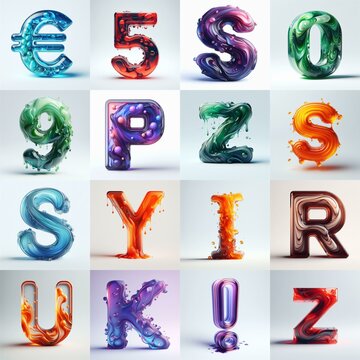 glass 3D Lettering Typeface. AI generated illustration